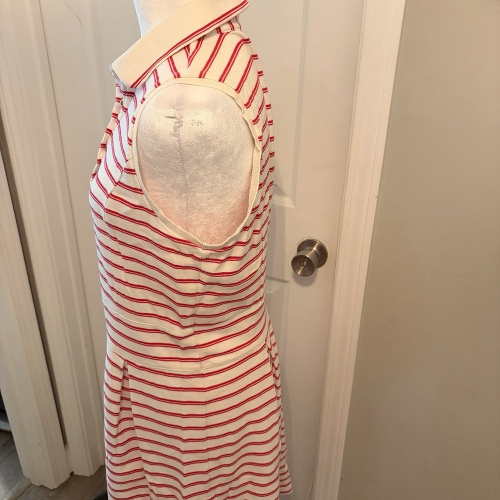 Tommy Hilfiger Sleeveless Polo Dress L Pink White Stripe Pleated Golf Tennis EUC - Picture 4 of 9